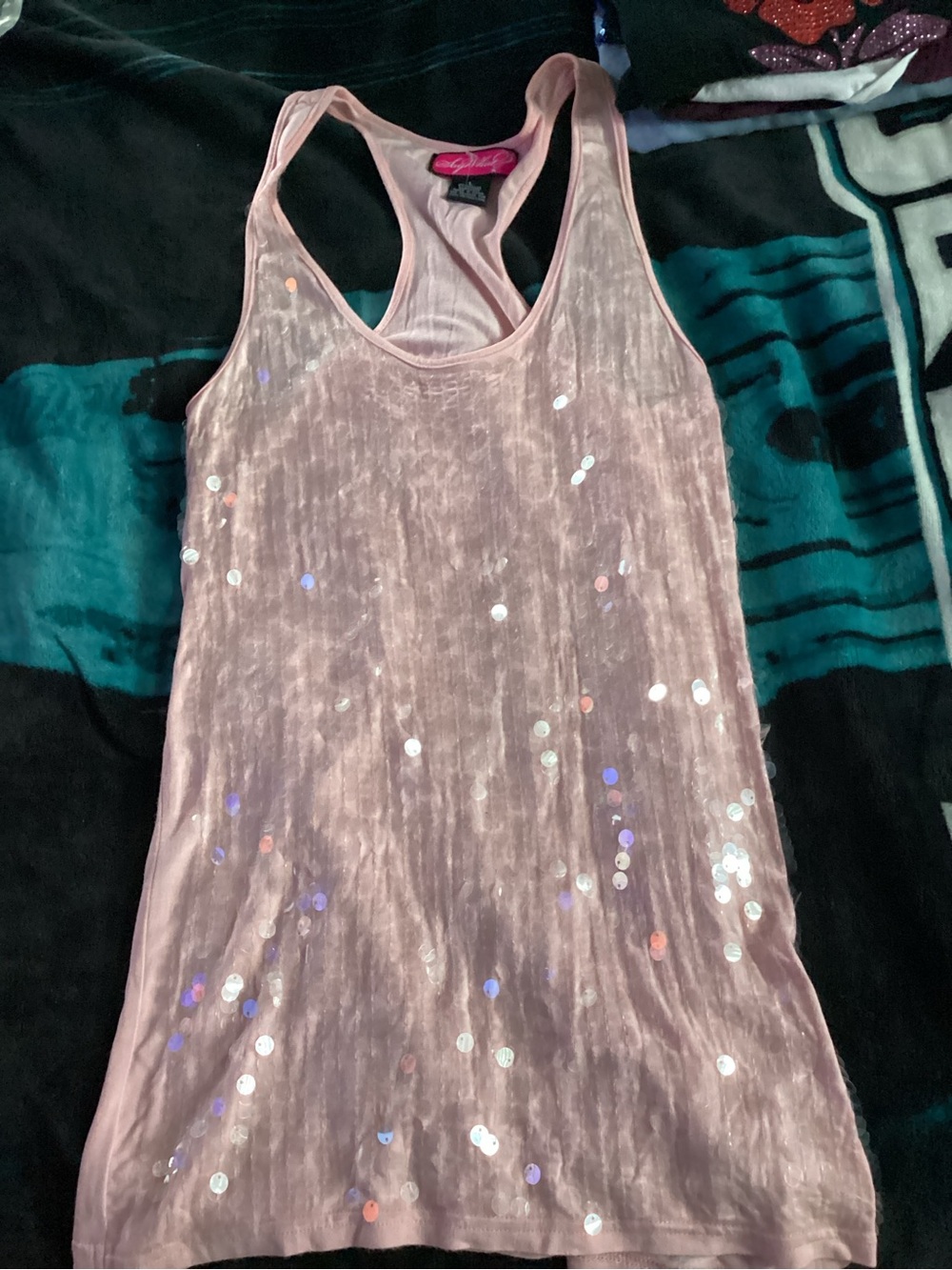 Say What? Light Pink Sequin Racerback Tank